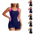thumbnail image 1 of One Piece Swimsuit Women Color Block Scoop Neck Racerback Boyleg Bathing Suit Swimwear, 1 of 5