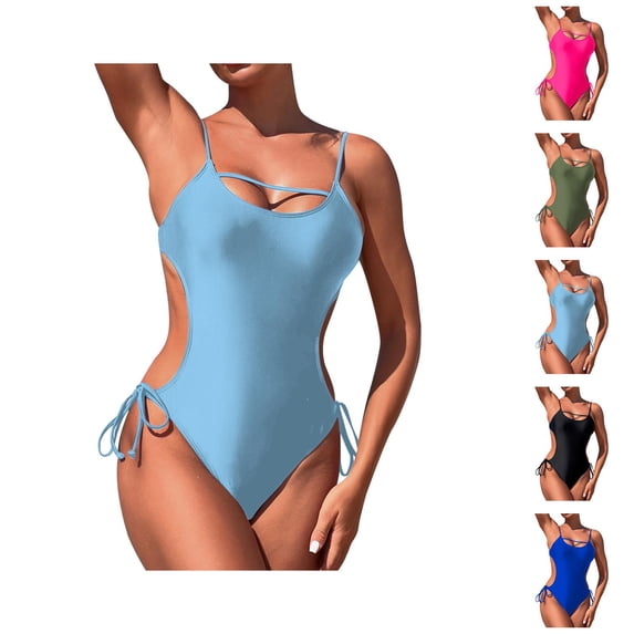 One Piece Swimsuit Women Cut out Spaghetti Strap Backless Monokini Tummy Control Bathing Suit Swimwear