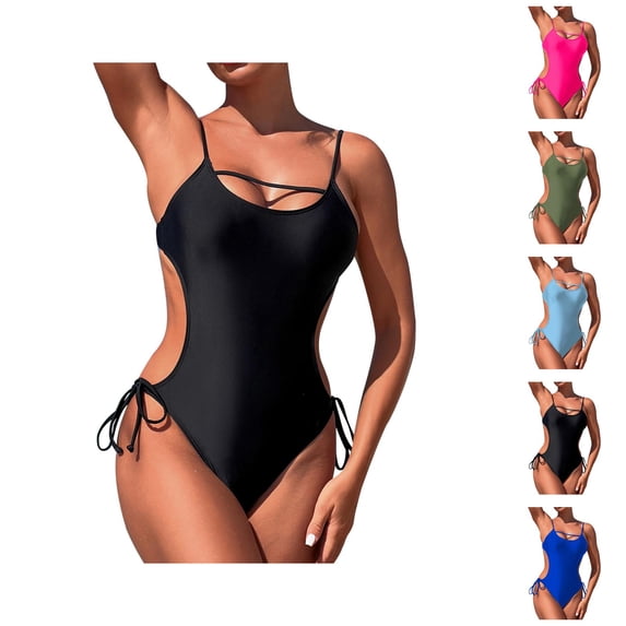 One Piece Swimsuit Women Cut out Spaghetti Strap Backless Monokini Tummy Control Bathing Suit Swimwear