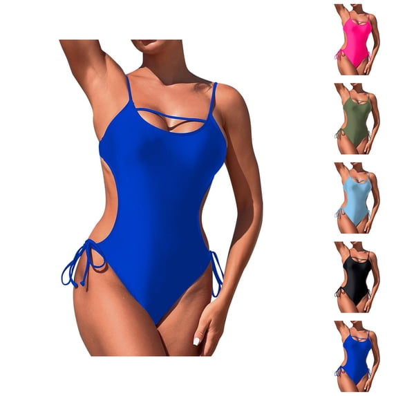 One Piece Swimsuit Women Cut out Spaghetti Strap Backless Monokini Tummy Control Bathing Suit Swimwear