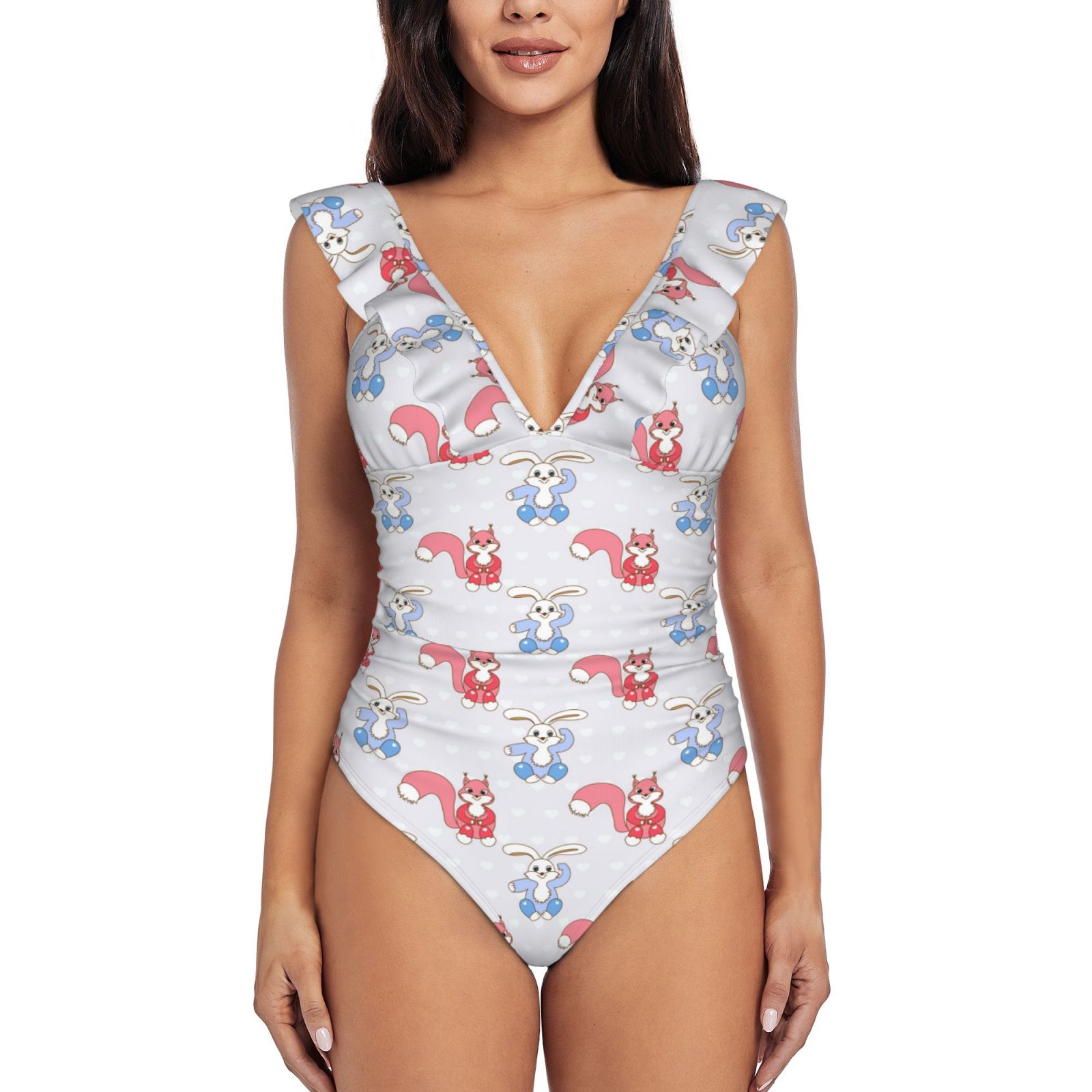 Jessica Rabbit Bathing Suit One Piece Swimsuit Women, Cute Cartoon Squirrel Rabbit Ruffled Tummy ...