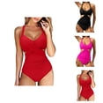 thumbnail image 1 of One Piece Swimsuit Women Front Cross Cut out V Neck Monokini Tummy Control Ruched High Waisted Bathing Suit Swimwear, 1 of 5