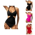 thumbnail image 1 of One Piece Swimsuit Women Front Cross Cut out V Neck Monokini Tummy Control Ruched High Waisted Bathing Suit Swimwear, 1 of 4