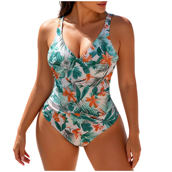 One Piece Swimsuit Women Graphic Color Block Print Bathing Suits Athletic Modest Swimwear