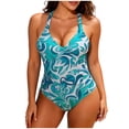 thumbnail image 1 of One Piece Swimsuit Women Graphic Color Block Print Bathing Suits Athletic Modest Swimwear, 1 of 4