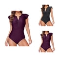 thumbnail image 1 of One Piece Swimsuit Women Half Zip Front Short Ruffle Sleeve Tummy Control Bathing Suits Modest Full Coverage Swimwear, 1 of 3