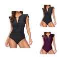 thumbnail image 1 of One Piece Swimsuit Women Half Zip Front Short Ruffle Sleeve Tummy Control Bathing Suits Modest Full Coverage Swimwear, 1 of 4