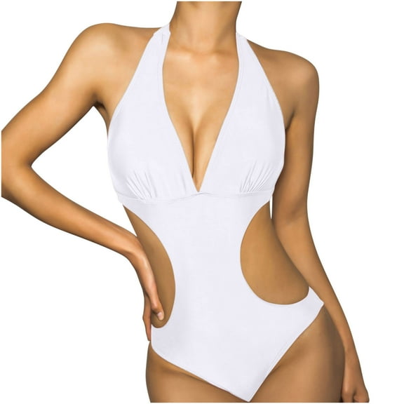 One Piece Swimsuit Women Halter Cutout Tankini Wirefree Solid Bathing Suit V Neck Ruched Swimwear Beacwear