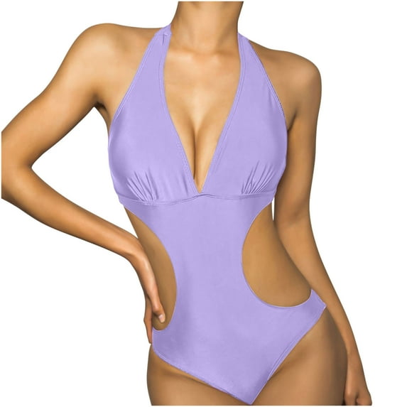 One Piece Swimsuit Women Halter Cutout Tankini Wirefree Solid Bathing Suit V Neck Ruched Swimwear Beacwear