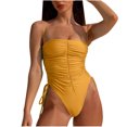 thumbnail image 1 of One Piece Swimsuit Women High Cut Bathing Suit Slimming Ruched Swimwear Spaghetti Straps One-Piece Swimsuits (Gold L), 1 of 6