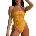 thumbnail image 1 of One Piece Swimsuit Women High Cut Bathing Suit Slimming Ruched Swimwear Spaghetti Straps One-Piece Swimsuits (Gold S), 1 of 6