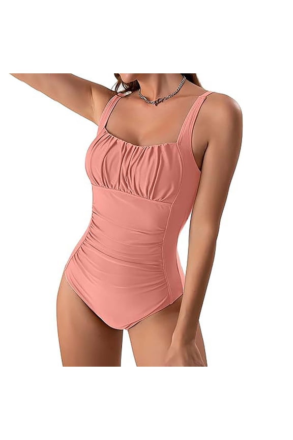 One Piece Swimsuit Women High Cut Ruched Bathing Suits Tummy Control Swim Suit 2025 Slim Swimwear Pink L