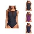 thumbnail image 1 of One Piece Swimsuit Women Mesh Paneled Neckline Tummy Control Bathing Suit Swimwear, 1 of 5