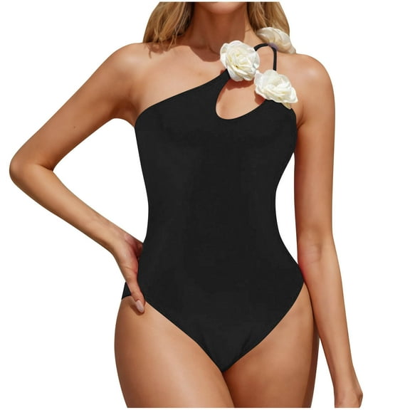 One Piece Swimsuit for Women One Shoulder Bathing Suit Three-Dimensional Rose Swimsuits Tummy Control Triangle Swimwear Trends Lightweight Swimdress Pool Party Beach Vacation Swimwear
