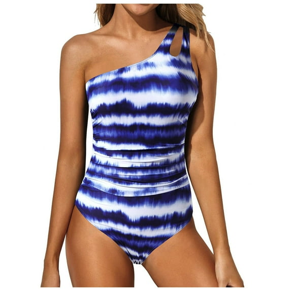 One Piece Swimsuit Women One Shoulder Bathing Suits Full Coverage Keyhole Swimwear 1 Piece Swimsuit