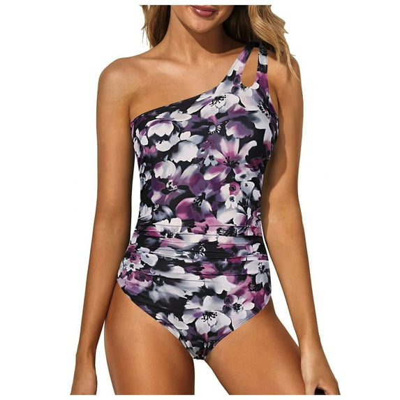One Piece Swimsuit Women One Shoulder Bathing Suits Full Coverage Keyhole Swimwear 1 Piece Swimsuit