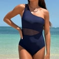 thumbnail image 1 of One Piece Swimsuit Women One Shoulder Cutout High Waist Mesh Patchwork Bathing Suit Slimming Beachwear (XL, Navy), 1 of 8