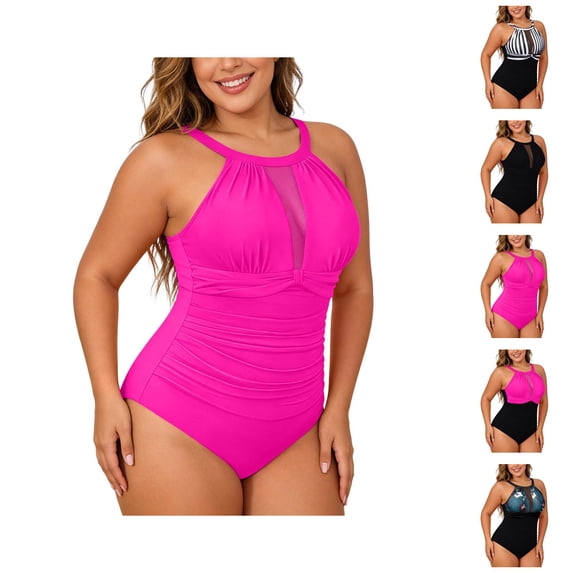 One Piece Swimsuit Women Plus Size High Neck Tummy Control Ruched Bathing Suit Swimwear