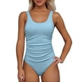 thumbnail image 1 of One Piece Swimsuit Women,Ribbed Ruched Swimsuit Tummy Control Bathing Suit Swimwear Figure Enhancing Swimdress with Adjustable Straps,Swimsuit for Women,M,BU1, 1 of 7