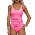 thumbnail image 1 of One Piece Swimsuit Women,Ribbed Ruched Swimsuit Tummy Control Bathing Suit Swimwear Figure Enhancing Swimdress with Adjustable Straps,Swimsuit for Women,M,RD2, 1 of 7