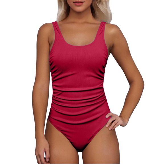 One Piece Swimsuit Women,Ribbed Ruched Swimsuit Tummy Control Bathing Suit Swimwear Figure Enhancing Swimdress with Adjustable Straps,Swimsuit for Women,M,RD3
