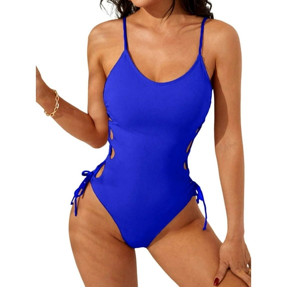 One-Piece Swimsuit Women'S Swimsuit High Slit Women'S One-Piece Swimsuit One-Piece Swimsuit Blue M