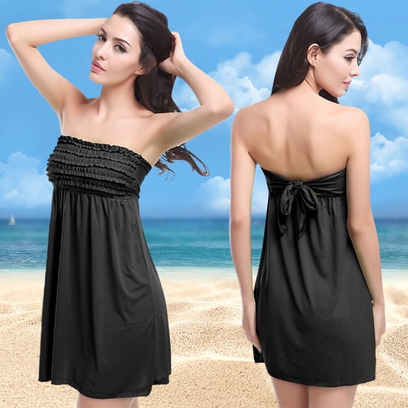 One Piece Swimsuit Women Solid Color Cover Up Bathing Suits with Strapless Design Summer Beach Womens Swimsuits Black One Size