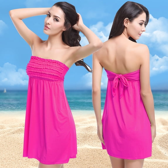 One Piece Swimsuit Women Solid Color Cover Up Bathing Suits with Strapless Design Summer Beach Womens Swimsuits Hot Pink One Size