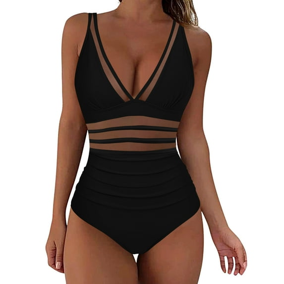 One Piece Swimsuit Women Summer Fashion Solid Color Swimwear Push-Up Padded 2025 Sexy Mesh Swimsuits Cute Outfits