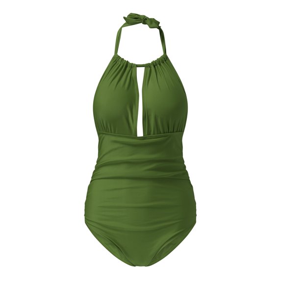 One Piece Swimsuit Women Tie Back Plus Size Strappy Bikini,Army Green,M