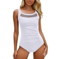 thumbnail image 1 of One Piece Swimsuit Women Tummy Control 2026 Modest Mesh Scoop Neck Slimming Full Coverage Bathing Suit Swimwear Beach White S, 1 of 5