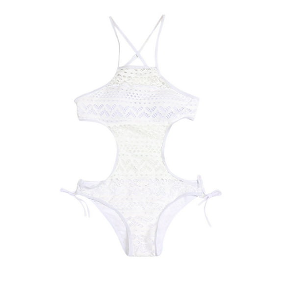 Women Hollow Out Strappy Bandage One Piece Bikini Swimsuit - Backless Halter Crochet Bathing Suit