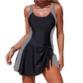 thumbnail image 1 of One Piece Swimsuit Women Tummy Control Modest Bathing Suits Color Block Scoop Neck Skirt Swim Dress Swimwear Black XL, 1 of 7