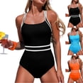 thumbnail image 1 of One Piece Swimsuit Women Tummy Control Modest Slim Color Block Bathing Suits High Cut Full Coverage Swimwear Saffron M, 1 of 7