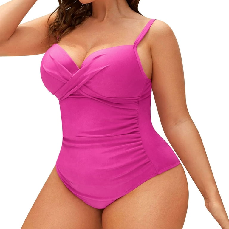 One Piece Swimsuit Women Tummy Control Plus Size Solid Color Bikini Ruched Detail Underwire Removable Padded Cs Bathing Suit