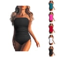 thumbnail image 1 of One Piece Swimsuit Women Tummy Control Ruched Strapless Bandeau Bathing Suits Swimwear, 1 of 6