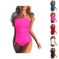 thumbnail image 1 of One Piece Swimsuit Women Tummy Control Ruched Strapless Bandeau Bathing Suits Swimwear, 1 of 6