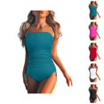thumbnail image 1 of One Piece Swimsuit Women Tummy Control Ruched Strapless Bandeau Bathing Suits Swimwear, 1 of 5