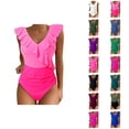 thumbnail image 1 of One Piece Swimsuit Women Tummy Control Ruched V Neck Ruffled Bathing Suits Swimwear, 1 of 9
