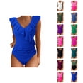 thumbnail image 1 of One Piece Swimsuit Women Tummy Control Ruched V Neck Ruffled Bathing Suits Swimwear, 1 of 6