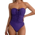 thumbnail image 1 of One Piece Swimsuit for Women Tummy Control Slimming Bathing Suit Push Up Ruched Swim Suit Criss Cross Swimwear Strapless Swimsuits for Women 2025 New Solid Color Pleated Bandeau Swimsuit with Front T, 1 of 9