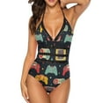 thumbnail image 1 of One Piece Swimsuit Women Tummy Control - V Neck Retro Video Game Halter Swim Suits for Women 2025, Padded Full Coverage Bathing Swim Suit for Women, 1 of 7