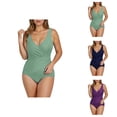 thumbnail image 1 of One Piece Swimsuit Women Tummy Control V Neck Ruched Backless Bathing Suits Swimwear, 1 of 5