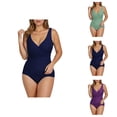 thumbnail image 1 of One Piece Swimsuit Women Tummy Control V Neck Ruched Backless Bathing Suits Swimwear, 1 of 5
