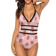 One Piece Swimsuit Women Tummy Control - V Neck StrawberryQ Halter Swim Suits for Women 2025, Padded Full Coverage Bathing Swim Suit for Women