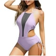thumbnail image 1 of One Piece Swimsuit for Women,Womens Bathing Suits Tummy Control,Summer Solid Color Swimsuit,Flattering High Cut Halter Neck Cutout Mesh Bathing Suit Open Back Ruched Drawstring Swimwear, 1 of 5
