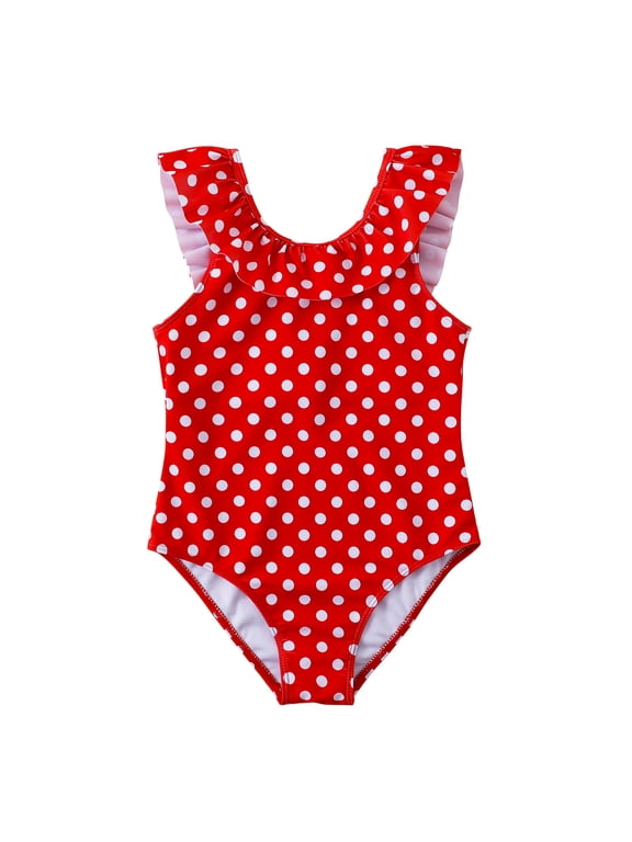One Piece Swimsuit for Girls Ruffle Strap Polka Dot Print Pool Party Beach Swimwear Bathing Suit