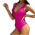 thumbnail image 1 of One Piece Swimsuit for Teens Women Front Criss Cross Swimsuit Deep V Neck Bathing Suits Backless Solid Color Swimsuit, 1 of 5