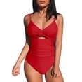 thumbnail image 1 of One Piece Swimsuit for Women Bathing Suits Twist Front Cutout Adjustable Straps Ruched Swimwear (Red, M), 1 of 5