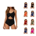 thumbnail image 1 of One Piece Swimsuit for Women Cutout High Waisted Bathing Suit Wrap Tie Back Monokini Tummy Control Performance Swimwear, 1 of 4